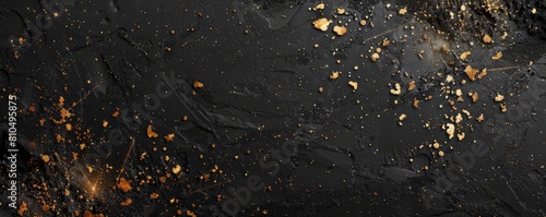 A textured black background with scattered gold flakes arranged in a constellationlike pattern