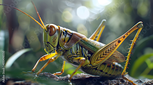 closeup view of green locust on the blurred green background
