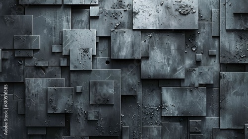 3D rendering of a futuristic wall made of interlocking metal plates.