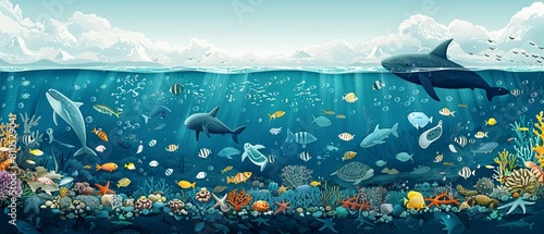 Diagrammatic representation of microplastics moving through the marine food chain to humans