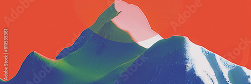 These minimalistic abstract pop-art collages feature mountain shapes, embodying the essence of minimalism. Created from scanner images, they boast a flat design with extreme high contrast