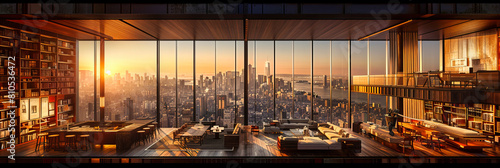 Panoramic Cityscape of Manhattan at Sunset, Modern Architecture and Busy Urban Life, Aerial View