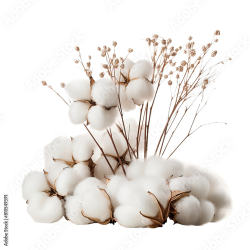 White cotton flowers with brown branches.