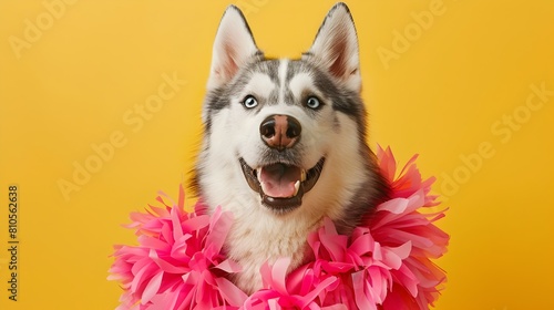Spirited Siberian Husky Cheering in Vibrant Cheerleading Outfit on Pastel Background