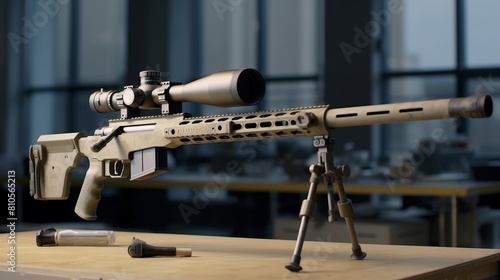 Precision long-range tactical rifle with scope and bipod
