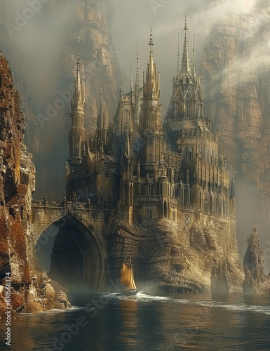  a digital painting of a castle on a cliff