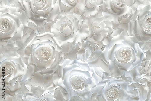 3D white roses intermixed with translucent petals in a seamless pattern, perfect for innovative window film designs or glass etching projects