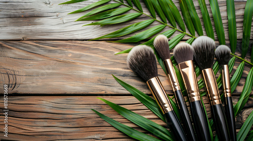 Set of decorative cosmetics and makeup brushes 