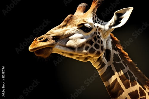 close-up of giraffe head in dark background
