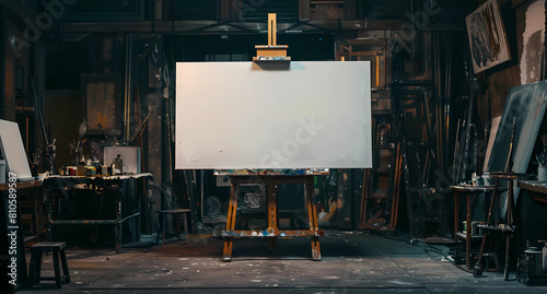 A large white canvas on old art studio