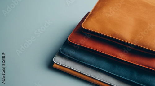 stack of slim and lightweight laptop sleeves, showcasing their minimalist design and padded interiors, providing protection and storage for laptops, tablets, or notebooks while on the go.
