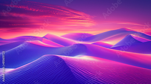 A surreal desert landscape with fluorescent sand dunes and mirages, vibrant, hd, with copy space