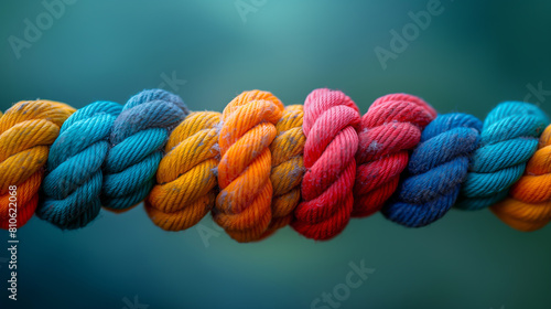 Colorful ropes are tied together to form a strong bond.