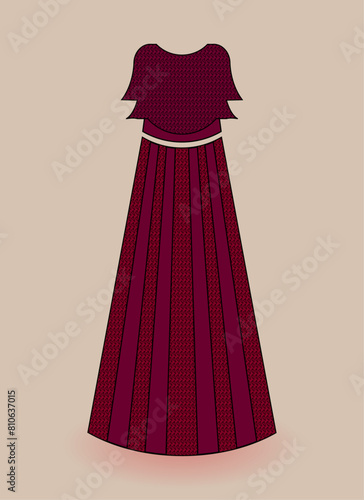 Red Vector illustration Party Long frock maxi prom dress details for various occasions and events