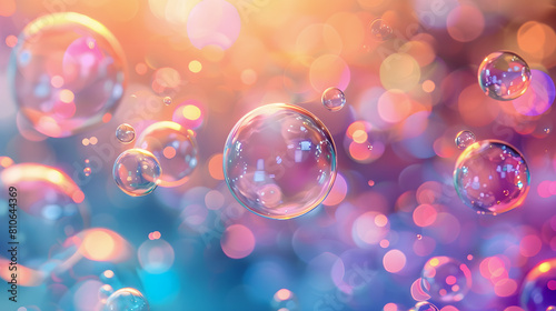abstract PC desktop wallpaper background with flying colorful bubbles