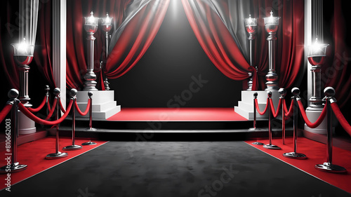 red carpet stage VIP party glamorous stage in red black and white