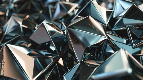 Intricate 3D geometric shapes made of polished metal, abstract , background