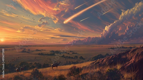 Malowidło ilustruje zachód słońca nad obszernym polem, na którym pasą się zwierzęta. W oddali widoczne są stada zwierząt. Kolory nieba i pola łączą się tworząc niezwykły widok
