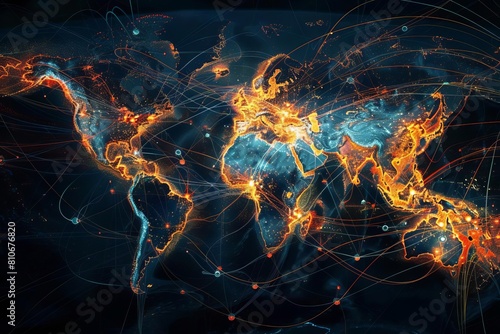 Visualization of network nodes and connections across the globe