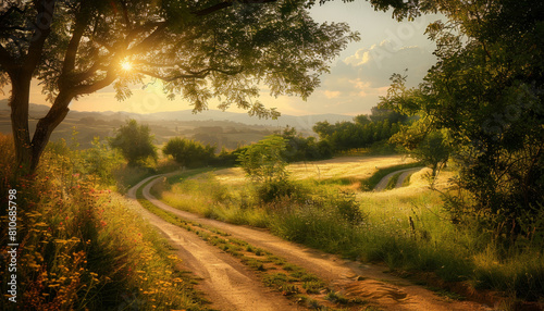 A road in the countryside with trees in the background by AI generated image
