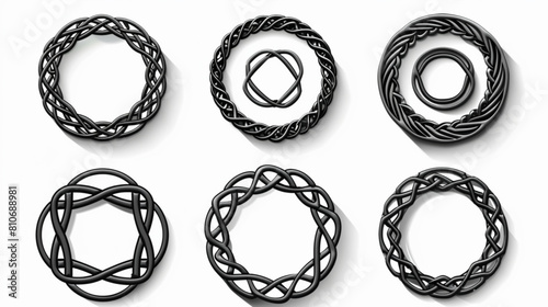 Celtic circle frames. Vintage round border frames with celtic knots, knotted braid ornaments northern Irish motifs. Circular magical patterns vector set 3D avatars set vector icon, white background, 