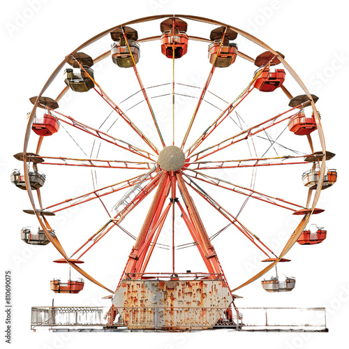 A portrait of a Ferris wheel isolated on white or transparent background