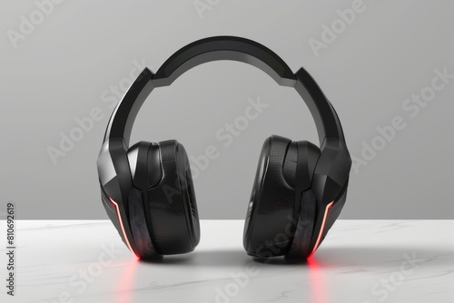 A pair of headphones with red lights on them.