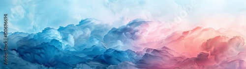 Watercolor style wallpaper delicate shades of blue mingle with hints of pink, evoking the calm of a dawn sky.