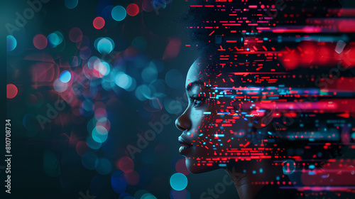 AI cyber security threat illustration, IT specialist analyzing data information technology, augmented reality artificial intelligence collage, copy space - Generated by Generative AI 