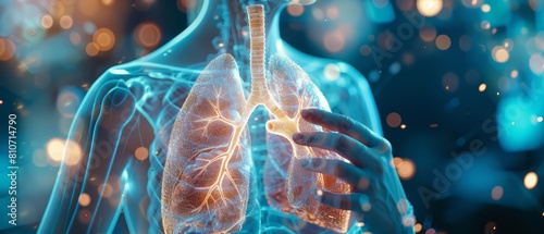 Closeup half body of pulmonology with Glow HUD big Icon of lung functionality