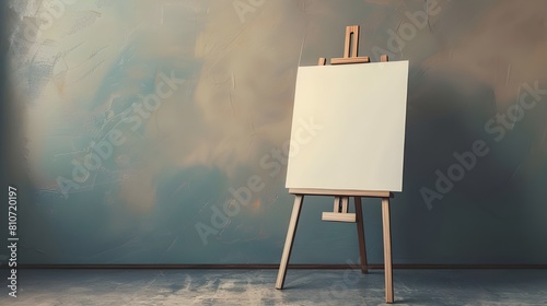 easel with blank canvas against textured wall