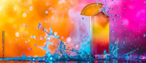 Explore a happy hour mocktail recipe that flies in a food explosion, illuminated by a colorful backdrop that provides a captivating and indulgent visual spectacle