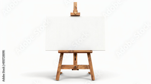 Wooden easel with canvas isolated on white background