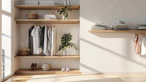 Wooden shelf unit with clothes shoes and organizers ne