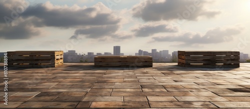 A backdrop with an open area where text or inscriptions can be placed showcasing pallets containing paving slabs. Creative banner. Copyspace image