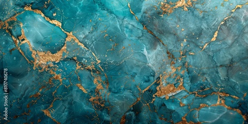 turquoise marble texture background with cracked gold details