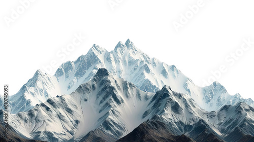 The image shows snow-capped mountains with clouds in the sky.