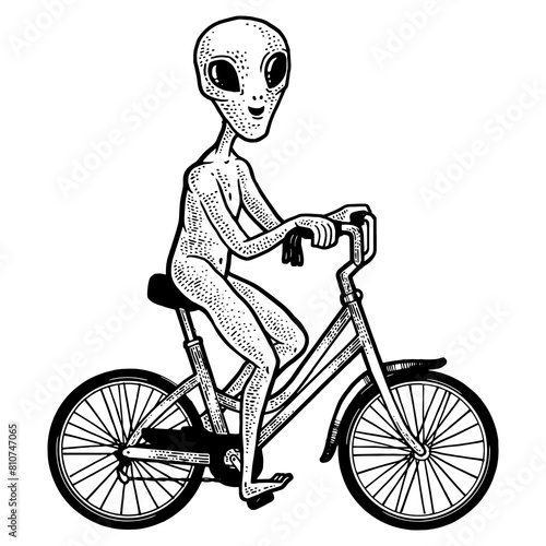 alien rides a bicycle sketch PNG illustration