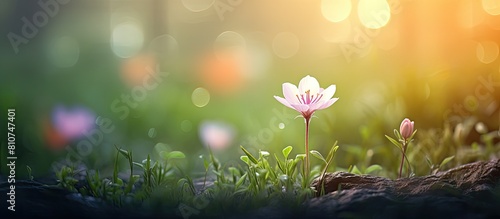 A delicate flower blooming amidst a serene garden with ample copy space for beautiful images