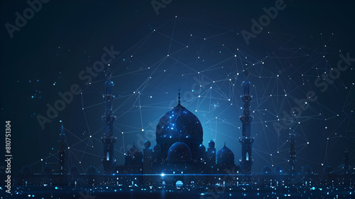 Abstract image of an Arabic mosque in the form of a starry, generative Ai