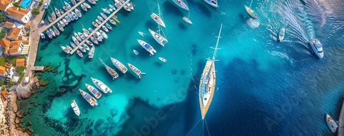 Aerial view of port with sailboat
