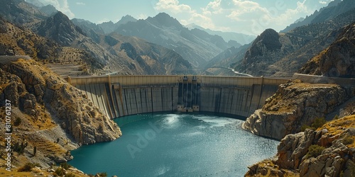 A dam nestled between mountainous terrain with a reservoir displaying low water levels indicative of drought conditions