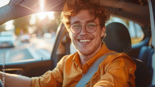Smiling Man Driving in Sunlight