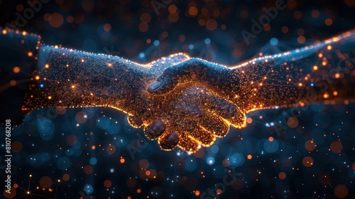 Abstract image of Business handshake in the form of a starry sky or space,