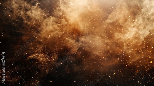Isolated background shot of a turbulent sandstorm cloud, particles flying everywhere in the studio light, creating a dramatic effect