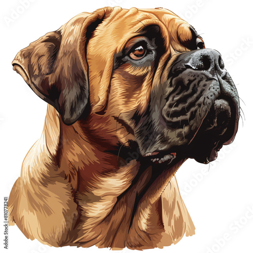 Mastiff with a Dignified Look Die-Cut PNG Style Isolated on White and Transparent Background