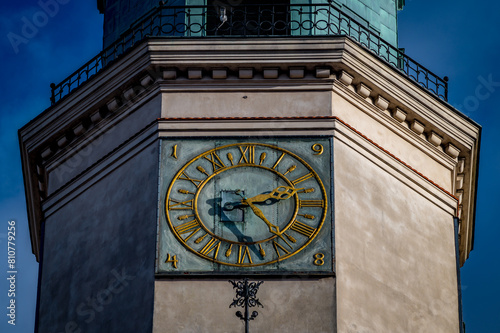 The clock on the tower of Old Town Hall in Poznan, Poland