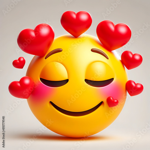 Émoticône 3d de smiley amoureux avec cœurs en suspension