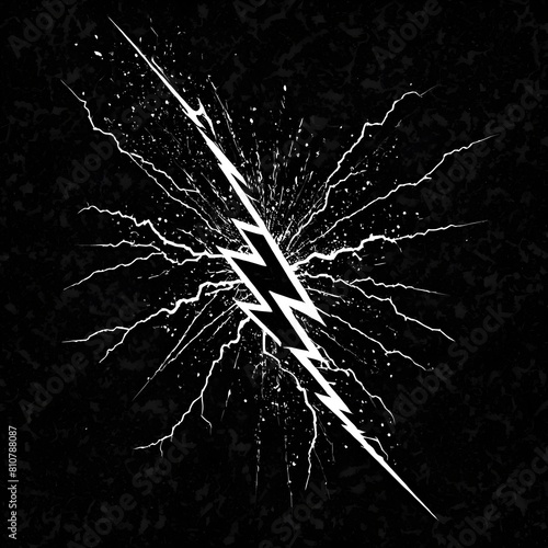 a black and white vector style illustration of a grunge or distressed lightning bolt