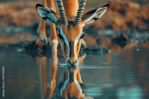 AI generated illustration of a gazelle drinking from a small puddle